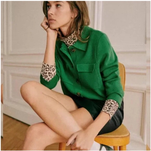 Sezane Betty Wool Cardigan Sweater Jacket Green Crochet Womens Small - Picture 5 of 7